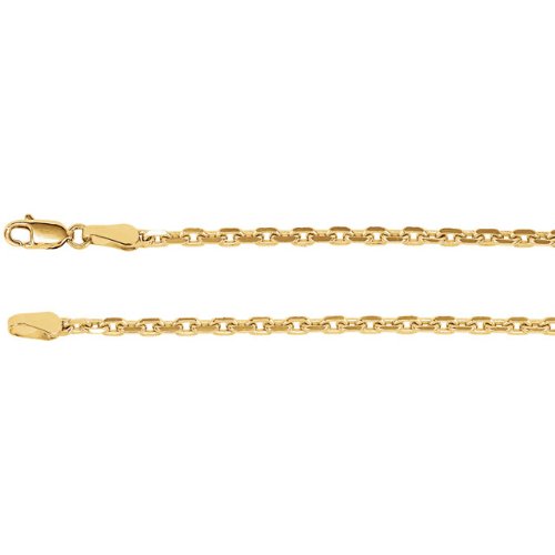 2.5mm 14k Yellow Gold Diamond Cut Cable Chain Bracelet, 7"