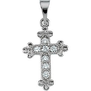Children's Diamond Apostles Cross 14k White Gold Pendant