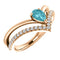 Blue Zircon Pear and Diamond Chevron 14k Rose Gold Ring (.145 Ctw, G-H Color, I1 Clarity)