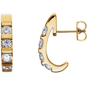 Channel Set Diamond J-Hoop Earrings, 14k Yellow Gold (1 Ctw, Color G-H, Clarity I1)