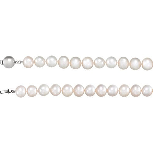 White Freshwater Cultured Pearl Sterling Silver Necklace, 18" (10.00-11.00MM)