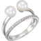 White Freshwater Cultured Pearl and Diamond Two-Stone Ring, Rhodium-Plated 14k White Gold (5.50-6.00 MM) (.2 Ctw, G-H Color, I1 Clarity), Size 7.25