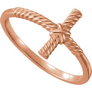 Sideways Rope Cross 14k Rose Gold Ring, Size 6