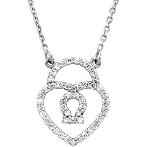 14k White Gold Diamond Heart Padlock Necklace (GH Color, I1 Clarity, 1/4 Cttw)