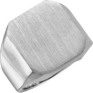 Men's Brushed Signet Ring, 14k White Gold, Size 10 (18X16MM)