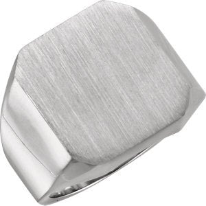 Men's Brushed Signet Ring, 18X16mm 18kX1 White Gold, Size 8 (18X16MM)