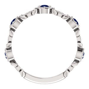 Blue Sapphire and Diamond Vintage-Style Ring, Rhodium-Plated 14k White Gold (0.03 Ctw, G-H Color, I1 Clarity)