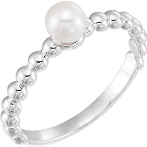 White Freshwater Cultured Pearl Stackable Beaded Ring, Rhodium-Plated 14k White Gold (5.5-6mm)