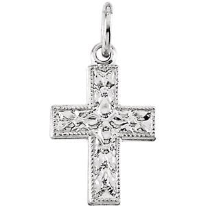 Small Cross Rhodium-Plated 14k White Gold Pendant (10X7.50MM)