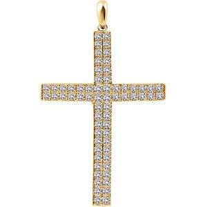 Diamond Western Cross Pendant, Rhodium-Plated 14k Yellow Gold (1 Ctw, H+ Color, I1 Clarity)