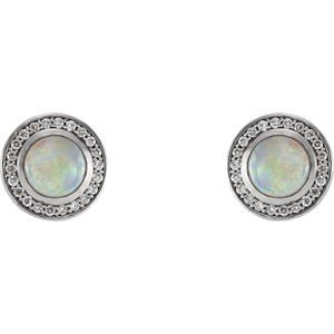 Platinum Opal and Diamond Halo-Style Earrings (6MM) (.2 Ctw, G-H Color, SI2-SI3 Clarity)