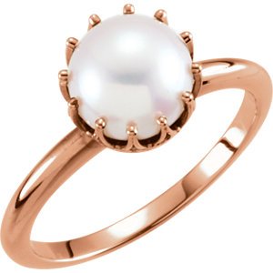 White Freshwater Cultured Pearl Crown Ring, 14k Rose Gold (7.5-8mm) Size 7