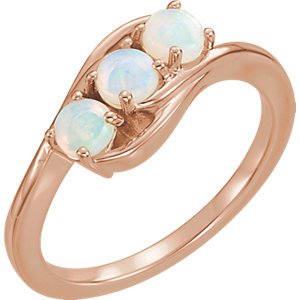 Opal Cabochon 3-Stone Past, Present, Future Ring, 14k Rose Gold, Size 6.5