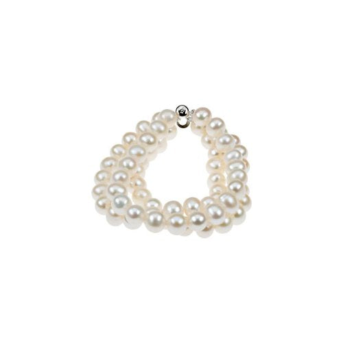 White Freshwater Cultured Pearl Triple Strand Sterling Silver Bracelet, 7.25" (8.0-9.0 MM)