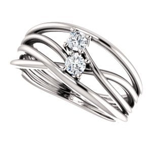 Diamond Two-Stone Bypass Ring, Sterling Silver, Size 7 (.2 Ctw, G-H Color, I1 Clarity)