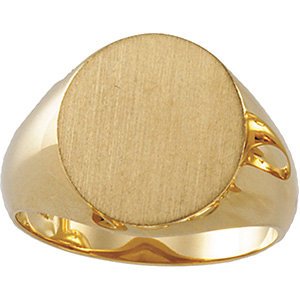 Men's Brushed Signet Ring, 18k Yellow Gold ( 16x14mm)