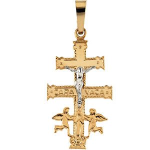 Two-Tone Cara Vaca Crucifix 14k Yellow and White Gold Pendant (30X18MM)