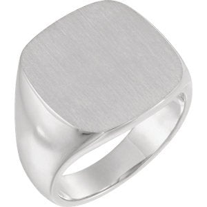 Men's Closed Back Signet Semi-Polished 14k White Gold Ring (18mm) Size 12.5