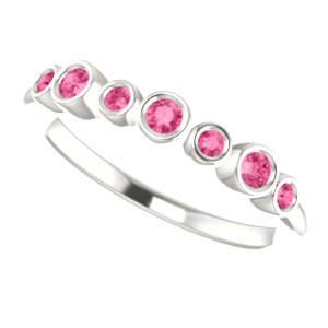 Pink Tourmaline 7-Stone 3.25mm Ring, Rhodium-Plated 14k White Gold