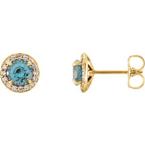Aquamarine and Diamond Halo-Style Earrings, 14k Yellow Gold (4.5 MM) (.16 Ctw, G-H Color, I1 Clarity)