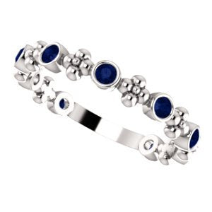 Genuine Blue Sapphire Beaded Ring, Rhodium-Plated Sterling Silver
