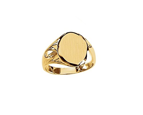 Men's Closed Back Brushed Oval Signet Ring, 18k Yellow Gold (13.25x10.75mm)