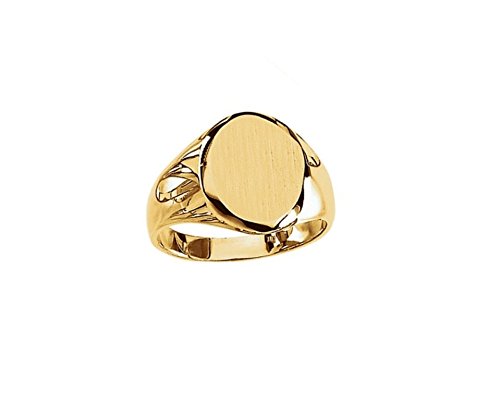 Men's Closed Back Brushed Oval Signet Semi-Polished 14k Yellow Gold Ring (13.25x10.75mm) Size 11