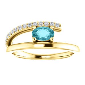 Blue Zircon and Diamond Bypass Ring, 14k Yellow Gold (.125 Ctw, G-H Color, I1 Clarity)