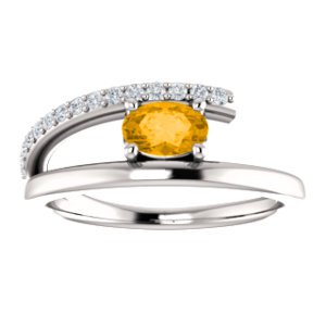Citrine and Diamond Bypass Ring, Rhodium-Plated 14k White Gold (.125 Ctw, G-H Color, I1 Clarity)