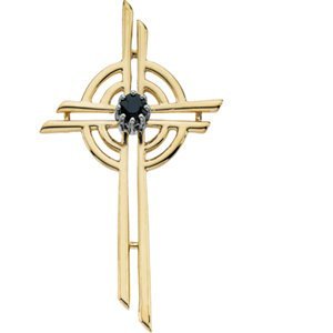 Blue Sapphire Circle Cross 14k Yellow Gold Pendant