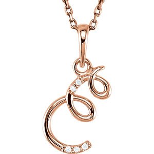 5-Stone Diamond Letter 'E' Initial 14k Rose Gold Pendant Necklace, 18" (.03 Cttw, GH, I1)