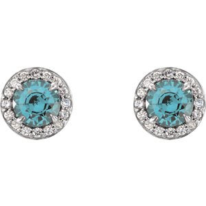 Aquamarine and Diamond Halo-Style Earrings, 14k White Gold (4MM) (.16 Ctw,G-H Color, I1 Clarity)