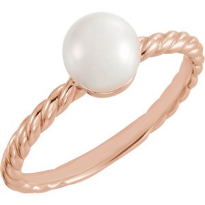 White Freshwater Cultured Pearl Rope-Trim Ring, 14k Rose Gold (7.5-8mm)