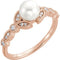 White Freshwater Cultured Pearl, Diamond Leaf Ring, 14k Rose Gold (6-6.5mm)( .125 Ctw, Color G-H, Clarity I1) Size 6.75