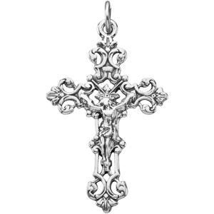 Ornamental Floral Crucifix Sterling Silver Pendant (37.4X23.2MM)