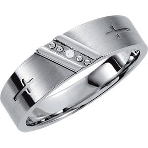 Men's Diamond Cross 7mm Satin Brushed Stainless Steel Comfort Fit Band
