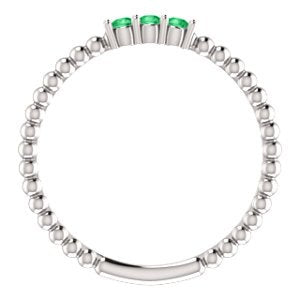 Platinum Chatham Created Emerald Beaded Ring, Size 6.5