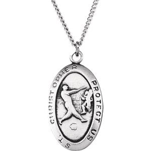 Sterling Silver St. Christopher Medal for Baseball Players Necklace, 24" (24.5x15.5 MM)