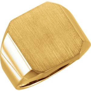 Men's 10k Yellow Gold Satin Brushed Octagon Signet Ring, 18x16mm, Size 10.5