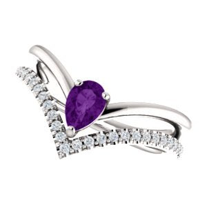 Amethyst Pear and Diamond Chevron Platinum Ring ( .145 Ctw, G-H Color, SI2-SI3 Clarity)
