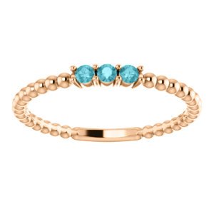 Blue Zircon Beaded Ring, 14k Rose Gold, Size 6.5