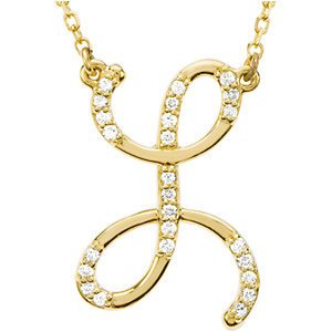 14k Yellow Gold Alphabet Initial Letter L Diamond Necklace, 17" (GH Color, I1 Clarity, 1/8 Cttw)