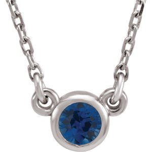 Blue Sapphire Solitaire Rhodium Plate 14k White Gold Pendant Necklace, 16"