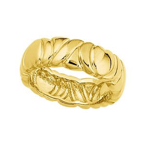 6.5mm 18k Yellow Gold Engraved and Scalloped Band, Size 8