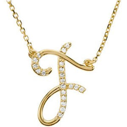 14k Yellow Gold Alphabet Initial Letter F Diamond Necklace, 17" (GH Color, I1 Clarity, 1/10 Cttw)