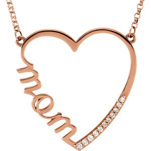 11-Stone Diamond 'Mom' Heart 14k Rose Gold Pendant Necklace, 16" (0.1 Cttw)