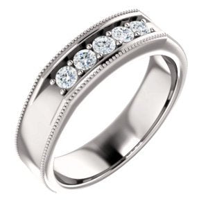 Men's Diamond Beaded Ring, Rhodium-Plated 14k White Gold (1 Ctw, Color G-H, SI2-SI3) Size 14.5
