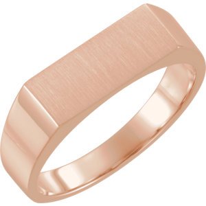 Men's Closed Back Brushed Rectangle Signet Semi-Polished 10k Rose Gold Ring (15x6mm) Size 10