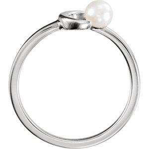 Platinum White Freshwater Cultured Pearl Crescent Ring (4-4.5mm) Size 7