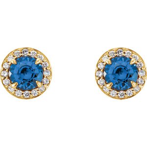 Blue Sapphire and Diamond Halo-Style Earrings, 14k Yellow Gold (5 MM) (.16 Ctw, G-H Color, I1 Clarity)